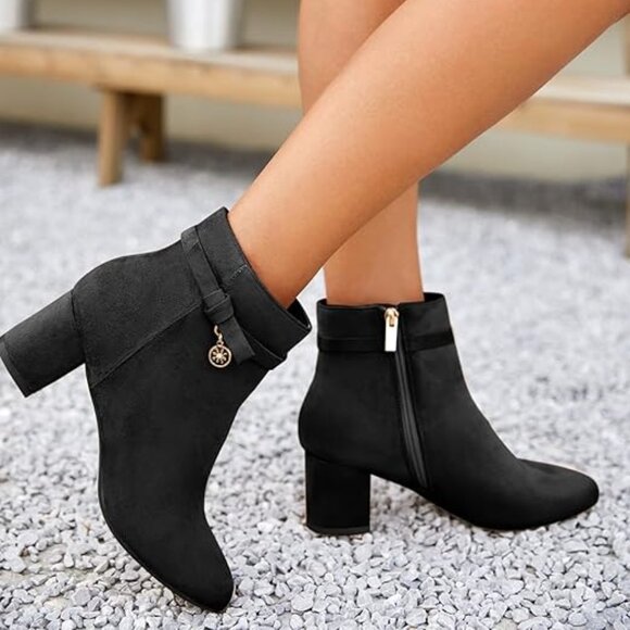 Women's Ankle Boots Chunky Block Low Heel Tie Knot Booties Shoes w/Side Zipper - Picture 1 of 4